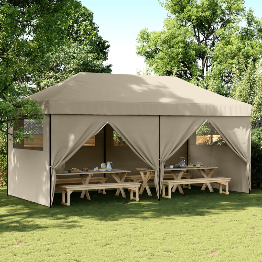 Partytent inklapbaar pop-up met 4 zijwanden taupe