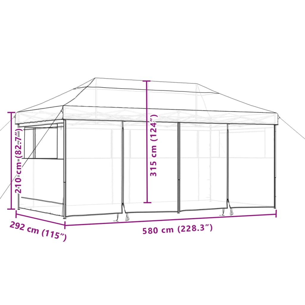 Partytent inklapbaar pop-up met 4 zijwanden bordeauxrood