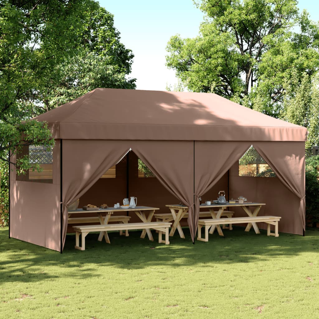 Partytent inklapbaar pop-up met 4 zijwanden bruin