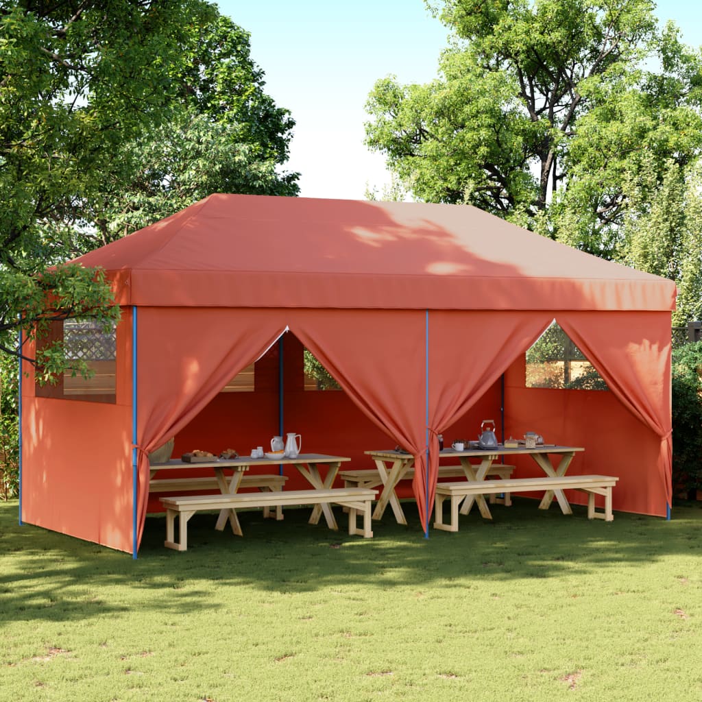 Partytent inklapbaar pop-up met 4 zijwanden terracottakleurig