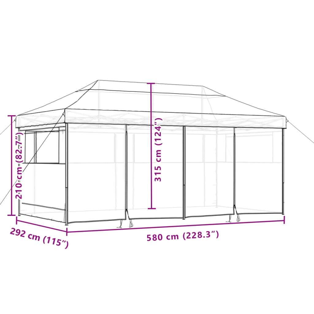 Partytent inklapbaar pop-up met 4 zijwanden zwart