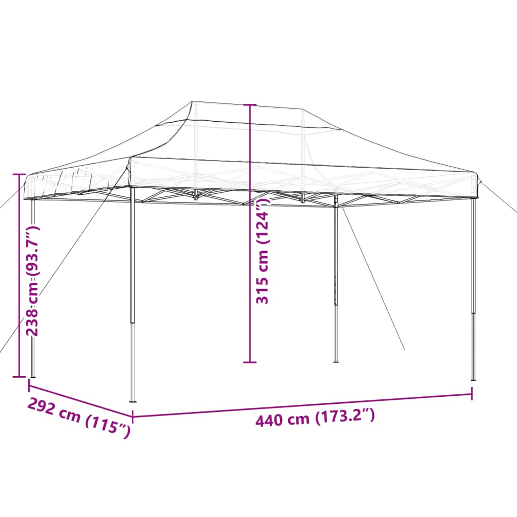 Partytent inklapbaar pop-up 440x292x315 cm bordeauxrood