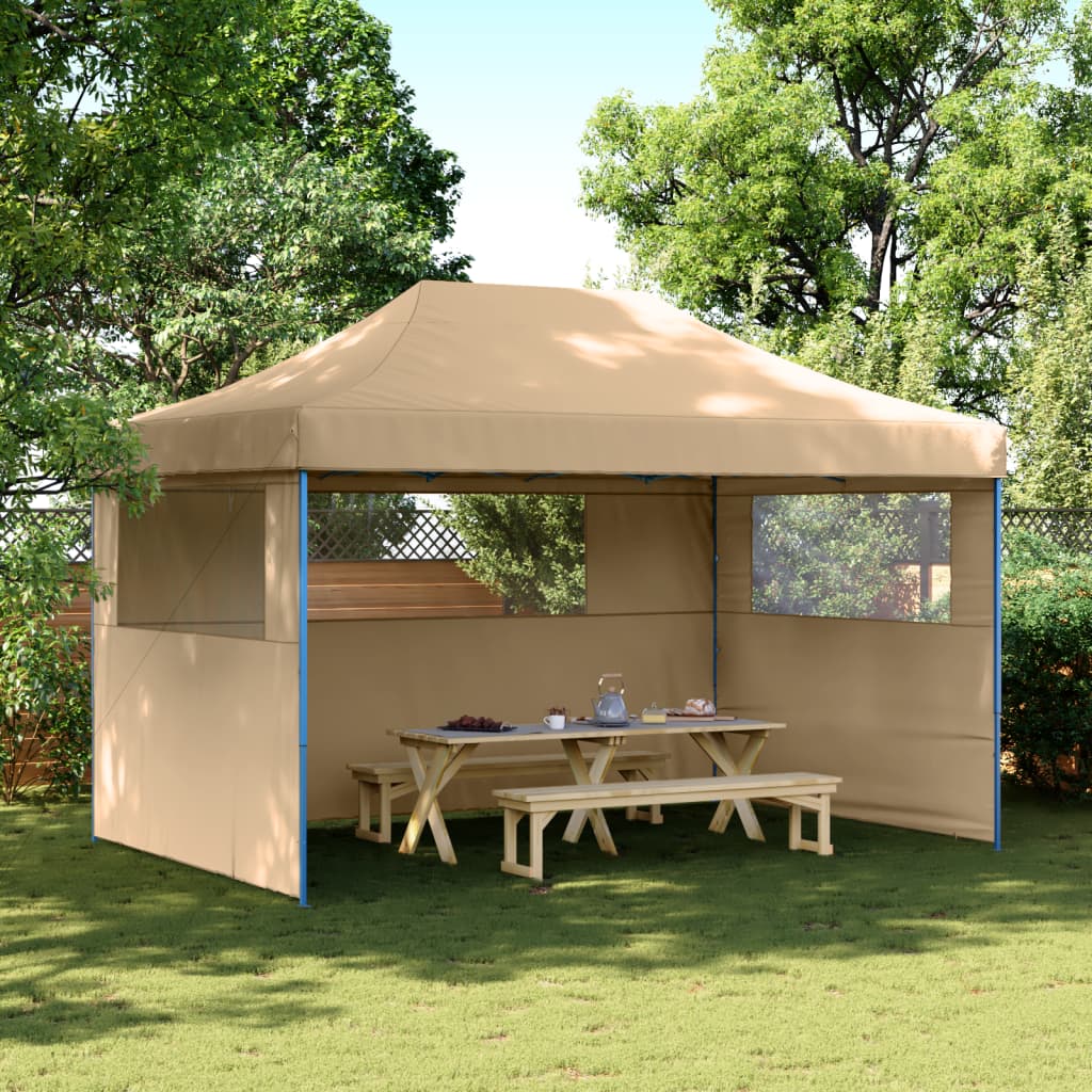 Partytent inklapbaar pop-up met 3 zijwanden beige