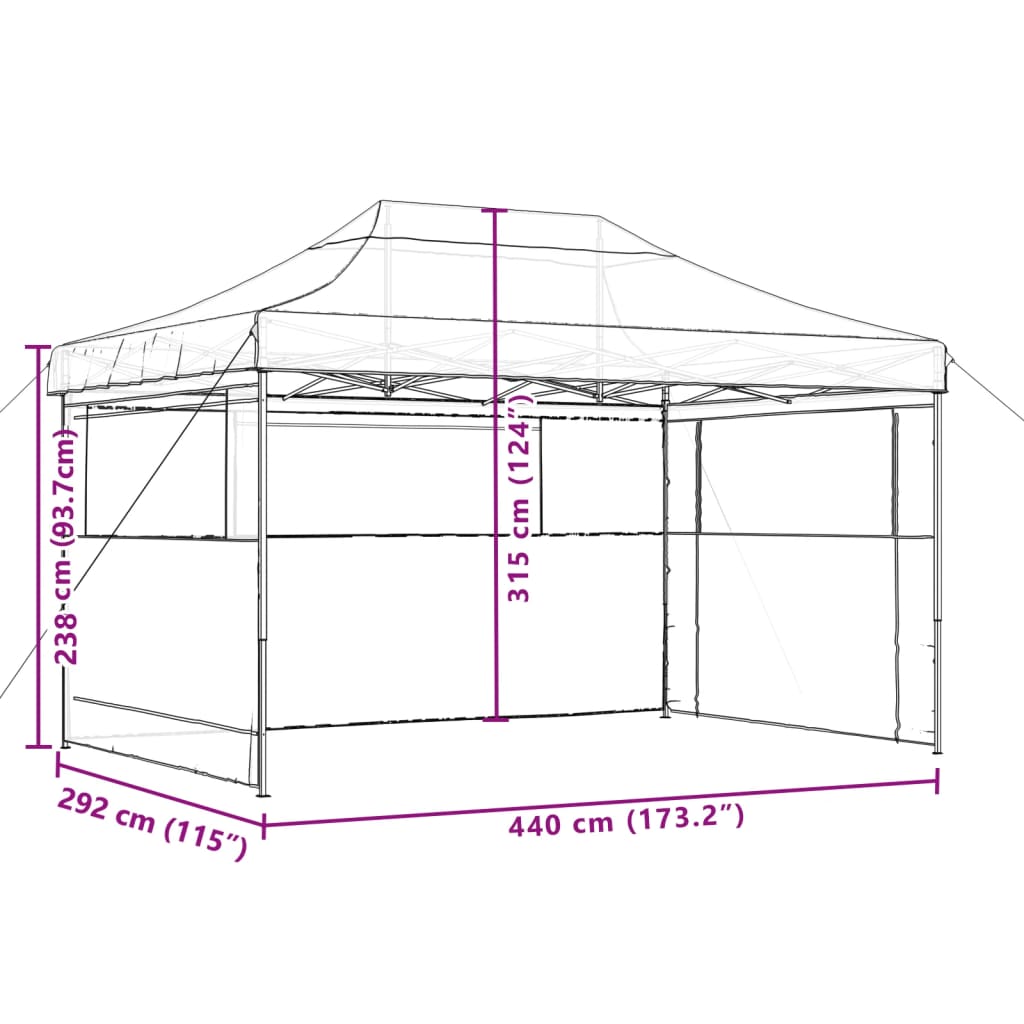 Partytent inklapbaar pop-up met 3 zijwanden taupe