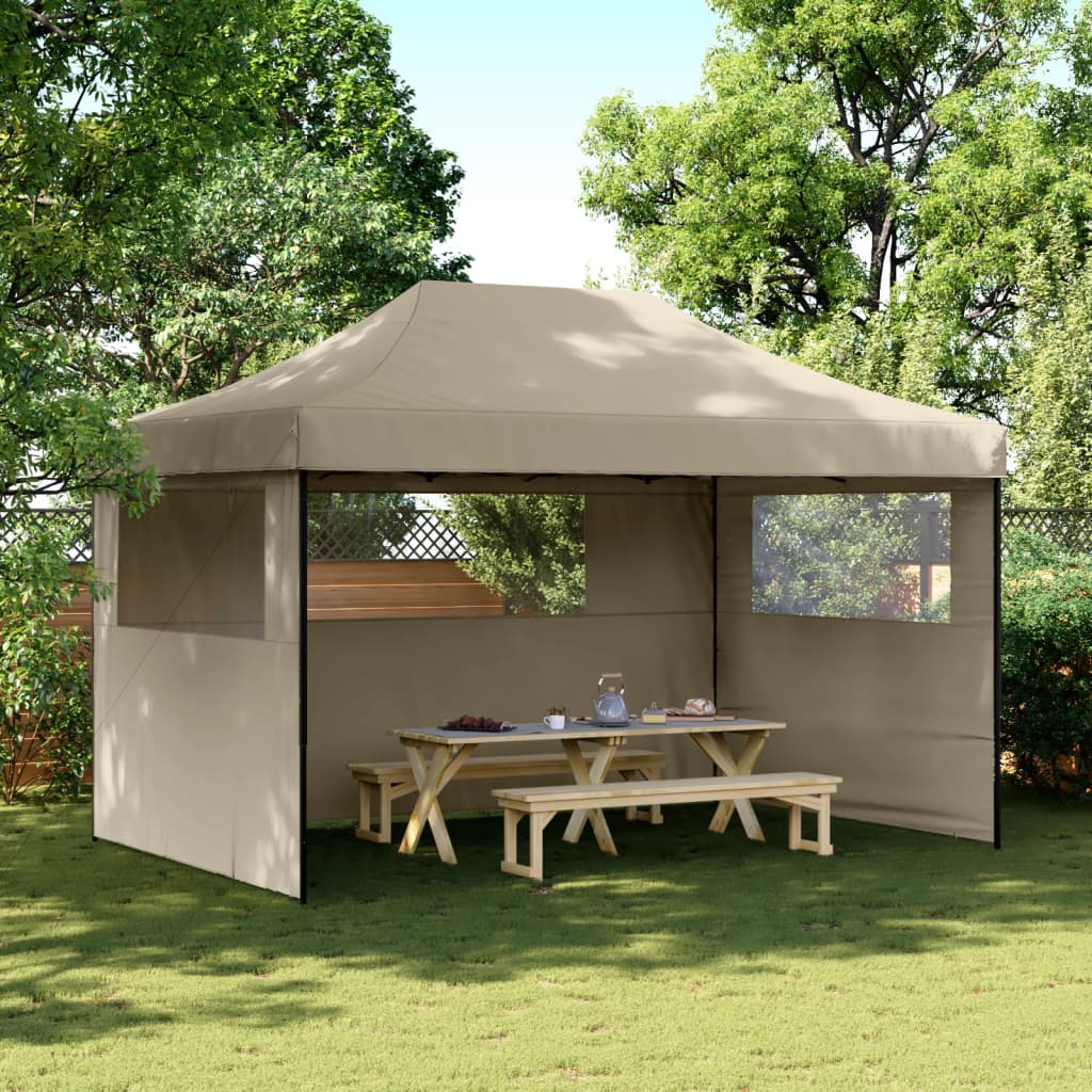 Partytent inklapbaar pop-up met 3 zijwanden taupe