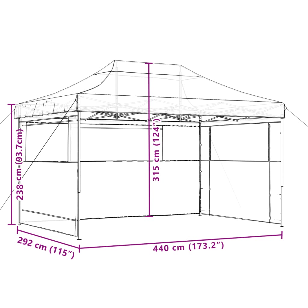 Partytent inklapbaar pop-up met 3 zijwanden bruin