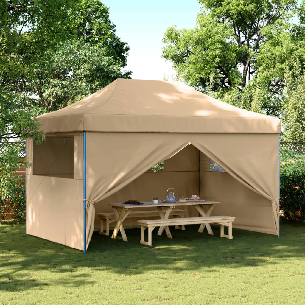 Partytent inklapbaar pop-up met 4 zijwanden beige