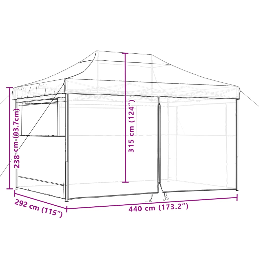 Partytent inklapbaar pop-up met 4 zijwanden oranje