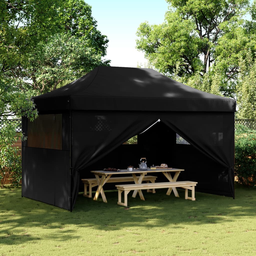 Partytent inklapbaar pop-up met 4 zijwanden zwart