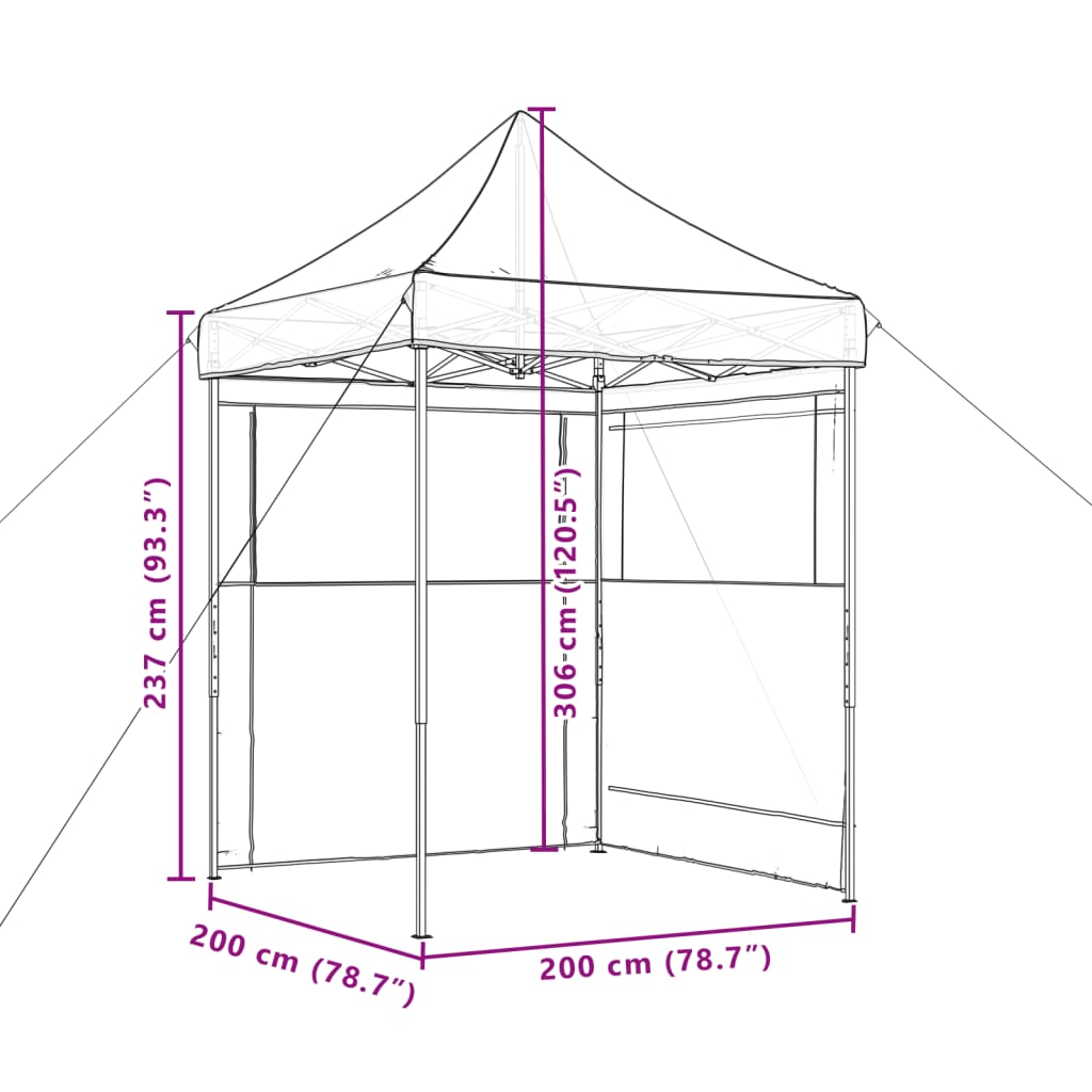 Partytent inklapbaar pop-up met 2 zijwanden terracottakleurig