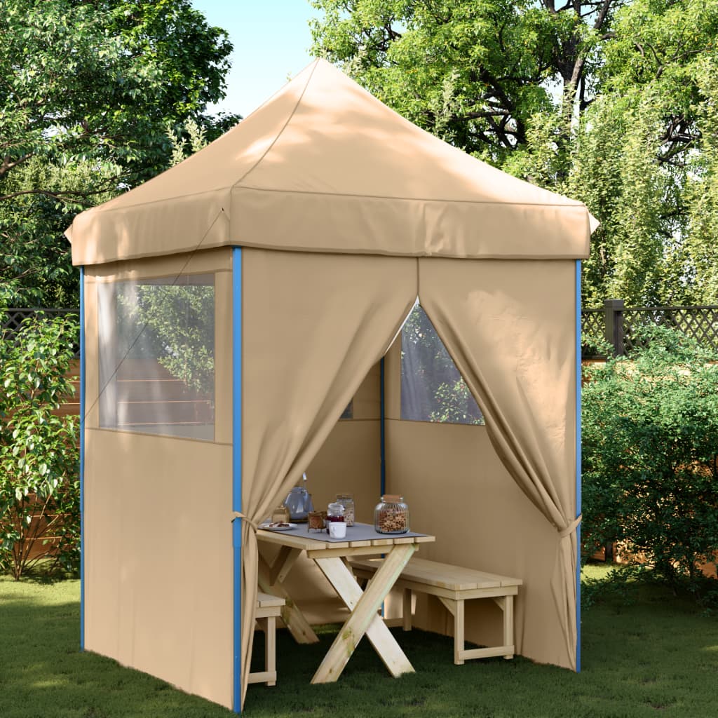 Partytent inklapbaar pop-up met 4 zijwanden beige