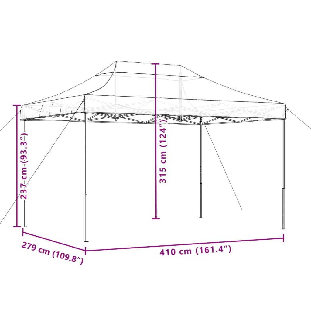 Partytent inklapbaar pop-up 410x279x315 cm bordeauxrood