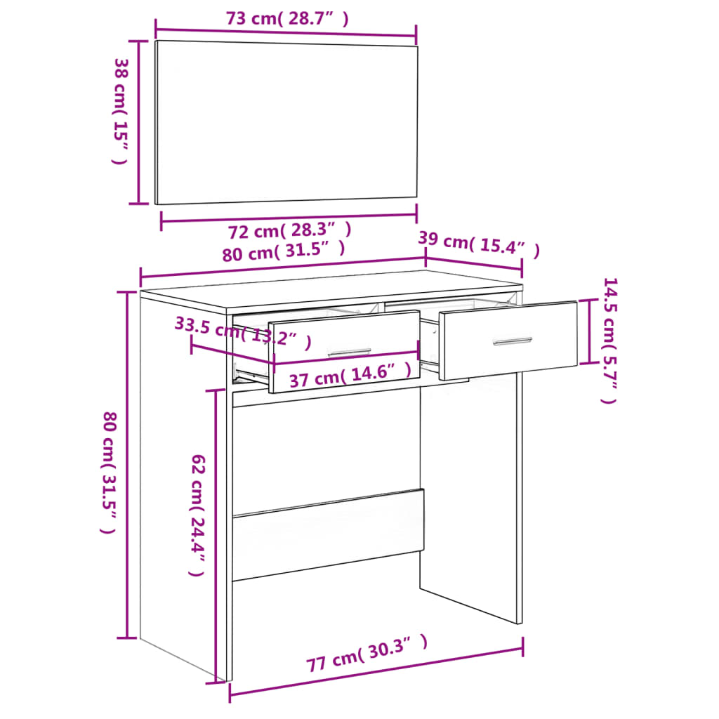 Kaptafel met spiegel 80x39x80 cm zwart