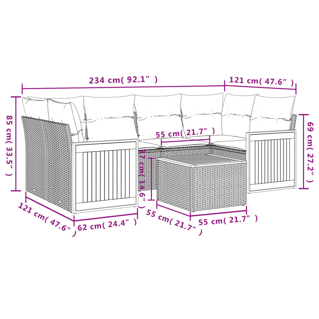 7-Delige Loungeset Met Kussens Poly Rattan Zwart