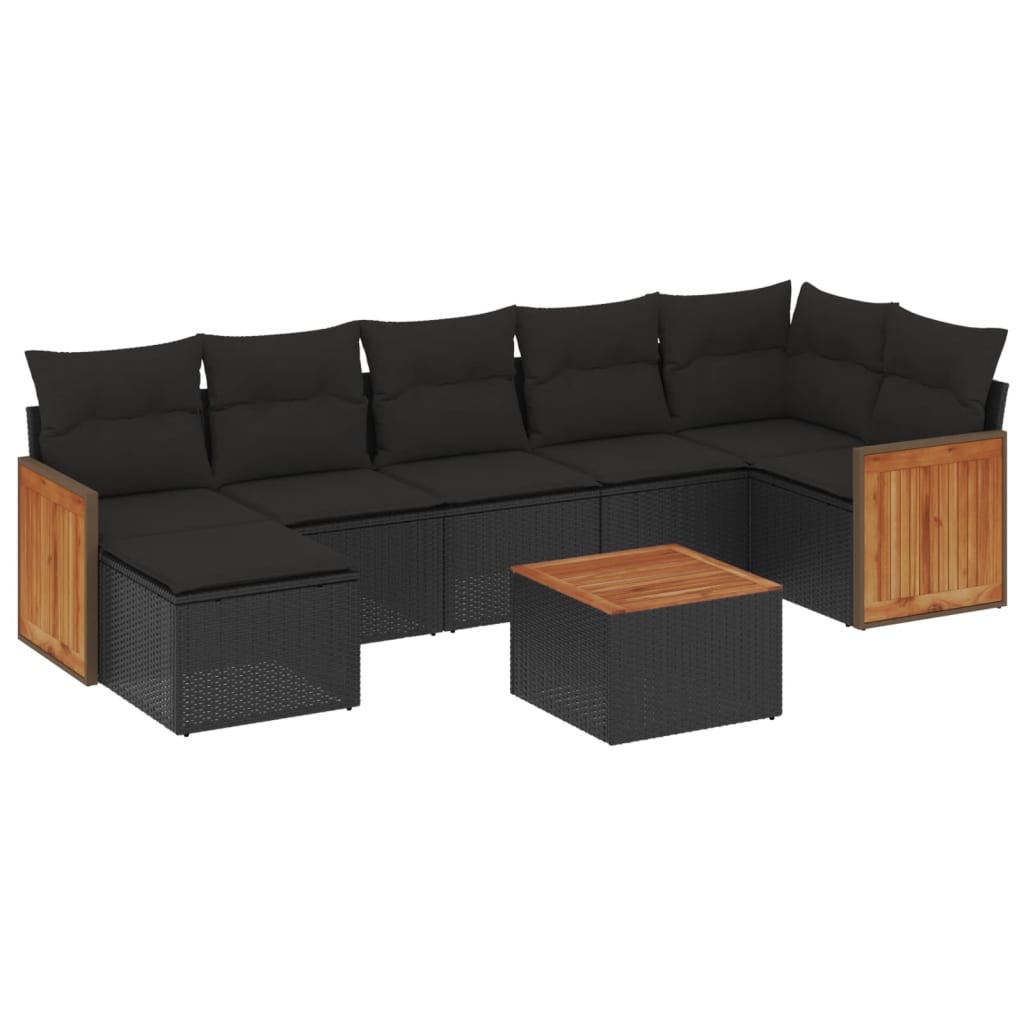 8-Delige Loungeset Met Kussens Poly Rattan Zwart Naturel