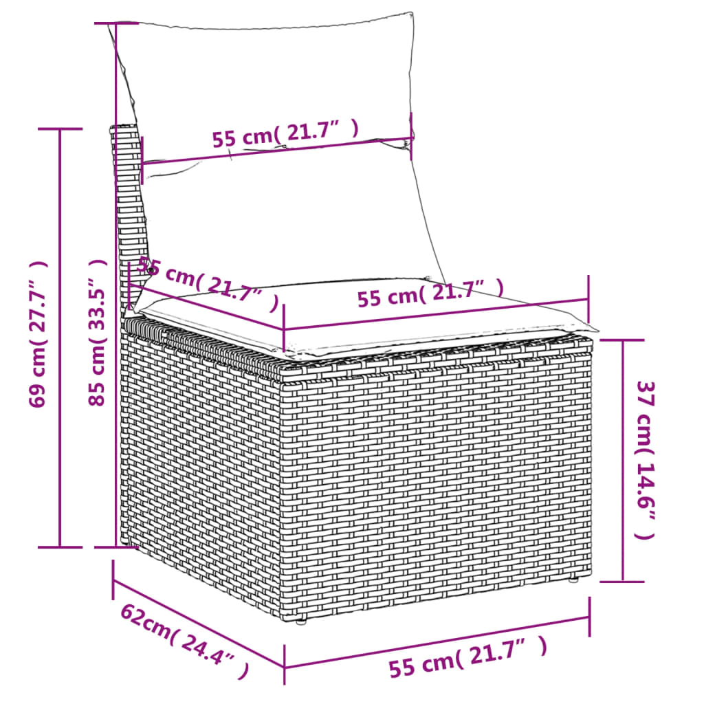 8-Delige Loungeset Met Kussens Poly Rattan Zwart Naturel