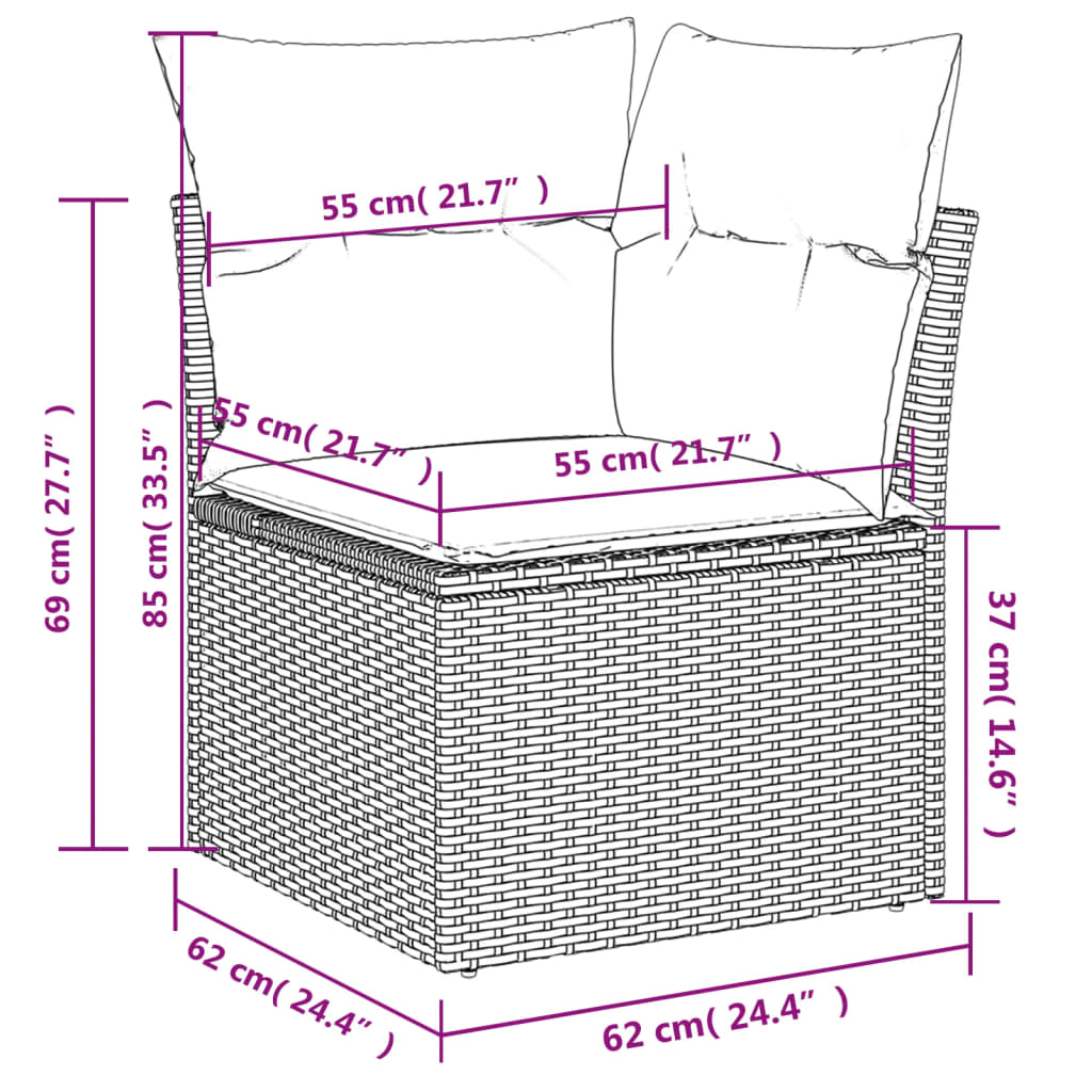 8-Delige Loungeset Met Kussens Poly Rattan Zwart Naturel