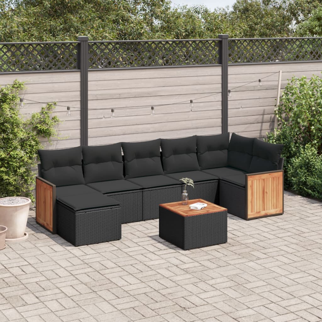 8-Delige Loungeset Met Kussens Poly Rattan Zwart Naturel