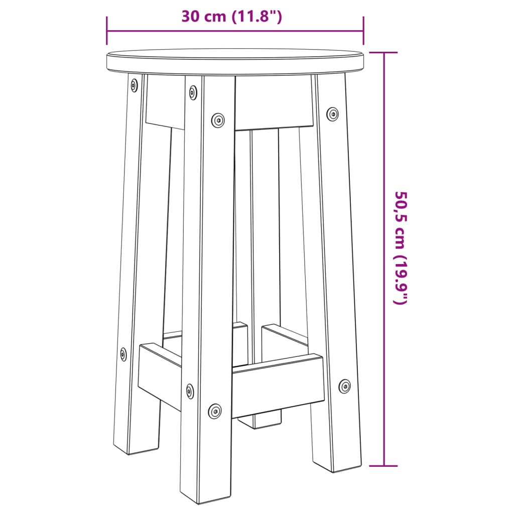 Barkrukken 2 st massief grenenhout wit