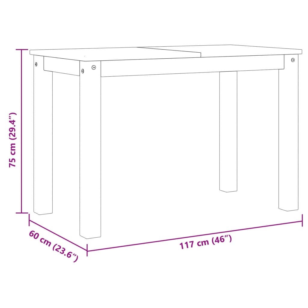 Eettafel Panama 117x60x75 cm massief grenenhout wit