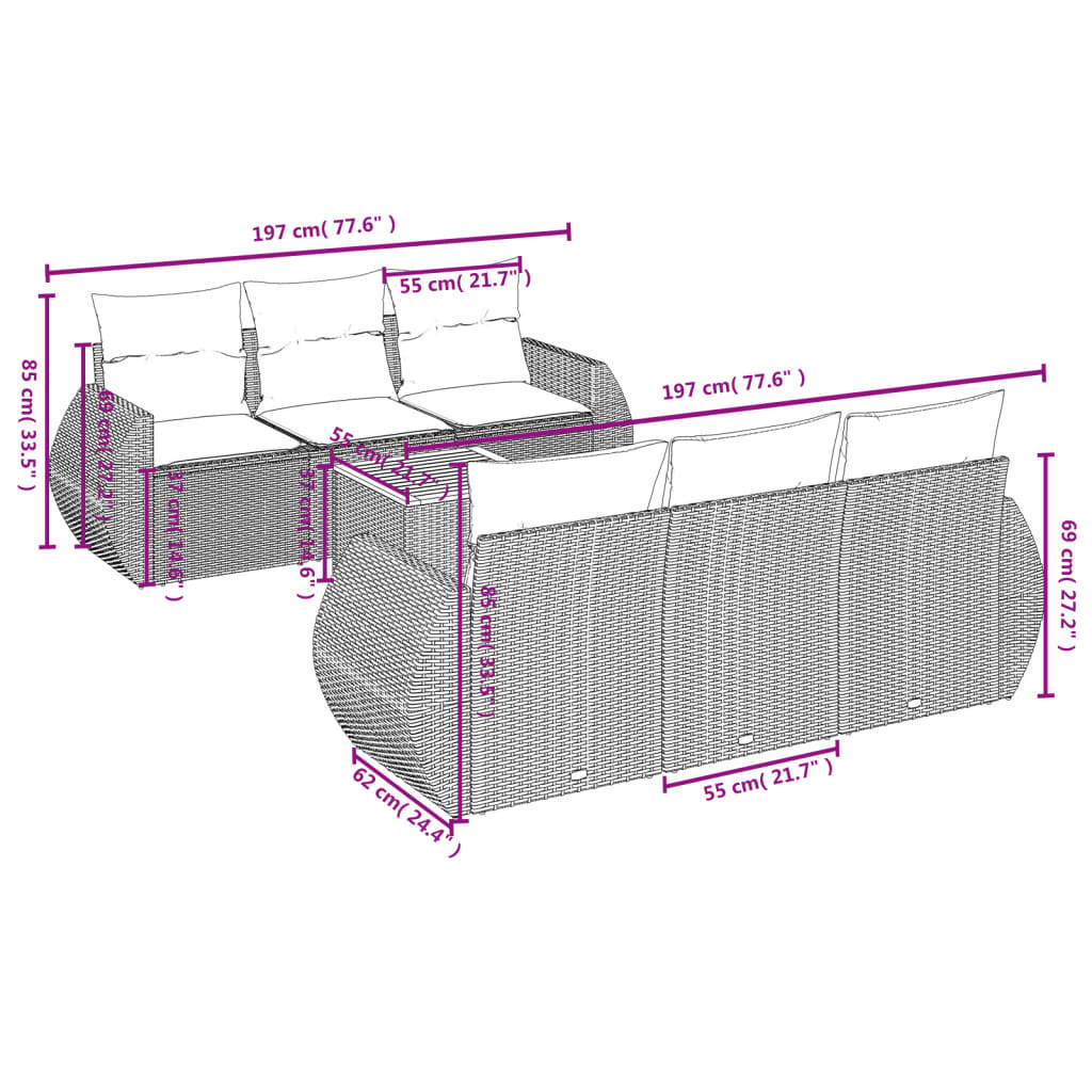 7-Delige Loungeset Met Kussens Poly Rattan Zwart