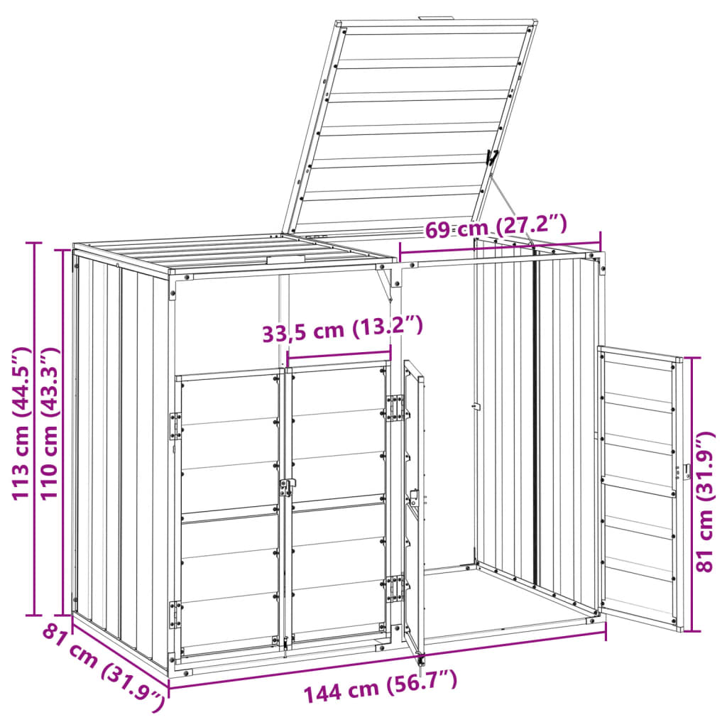 Containerberging voor 2 containers 144x81x113 cm staal bruin