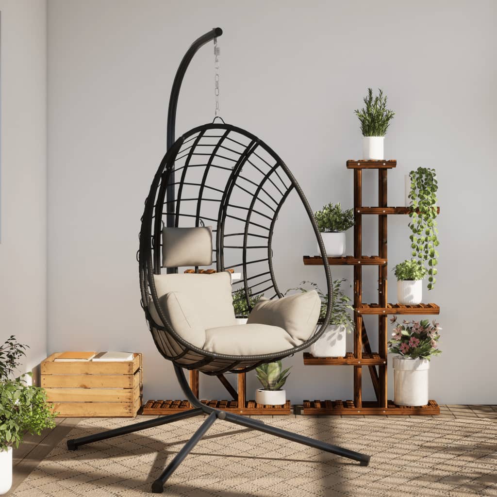 Hangstoel met standaard rattan en staal beige