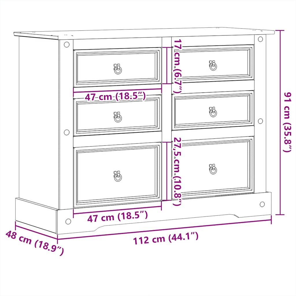 Ladekast Corona 120x48x91 cm massief grenenhout