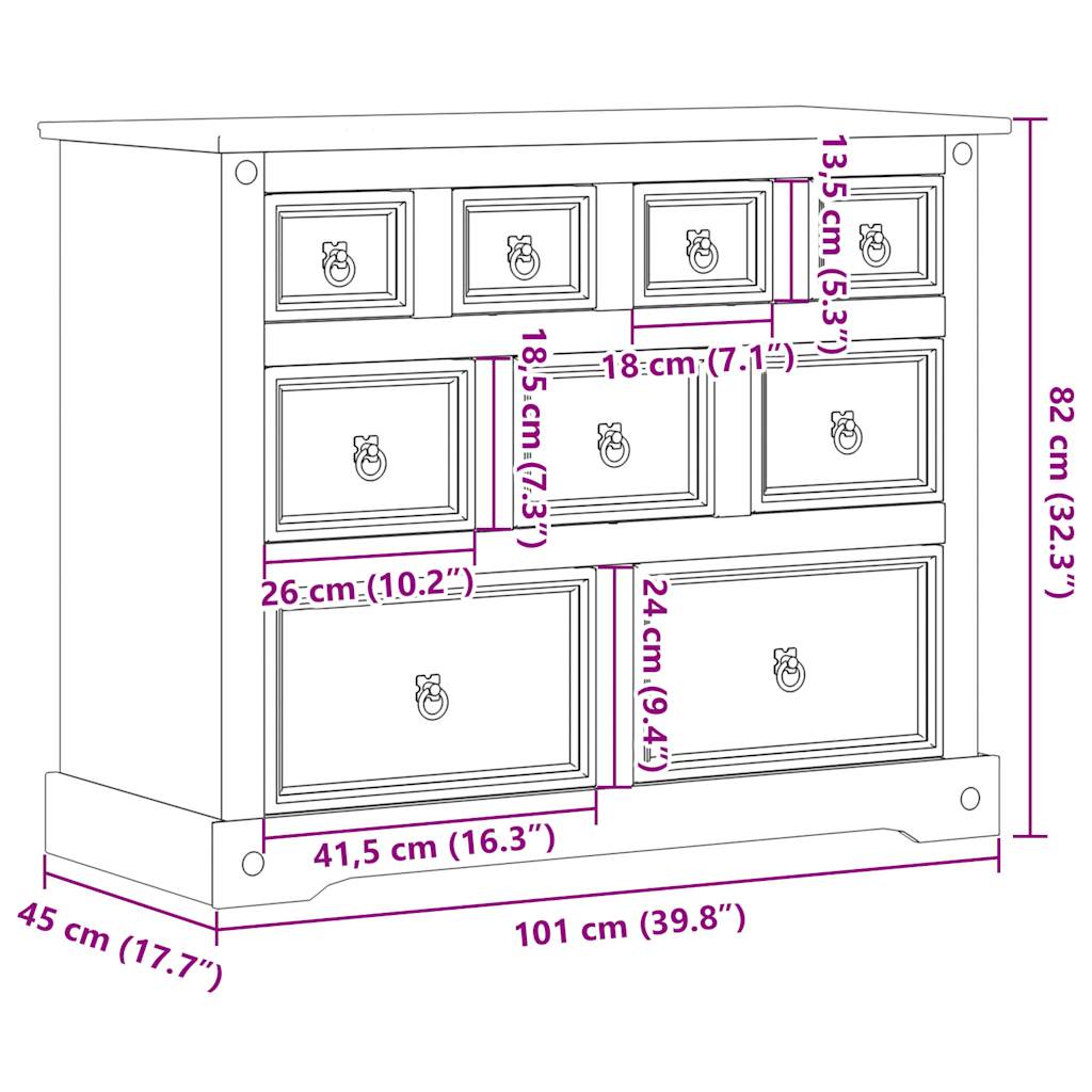 Ladekast Corona 103x46x83 cm massief grenenhout