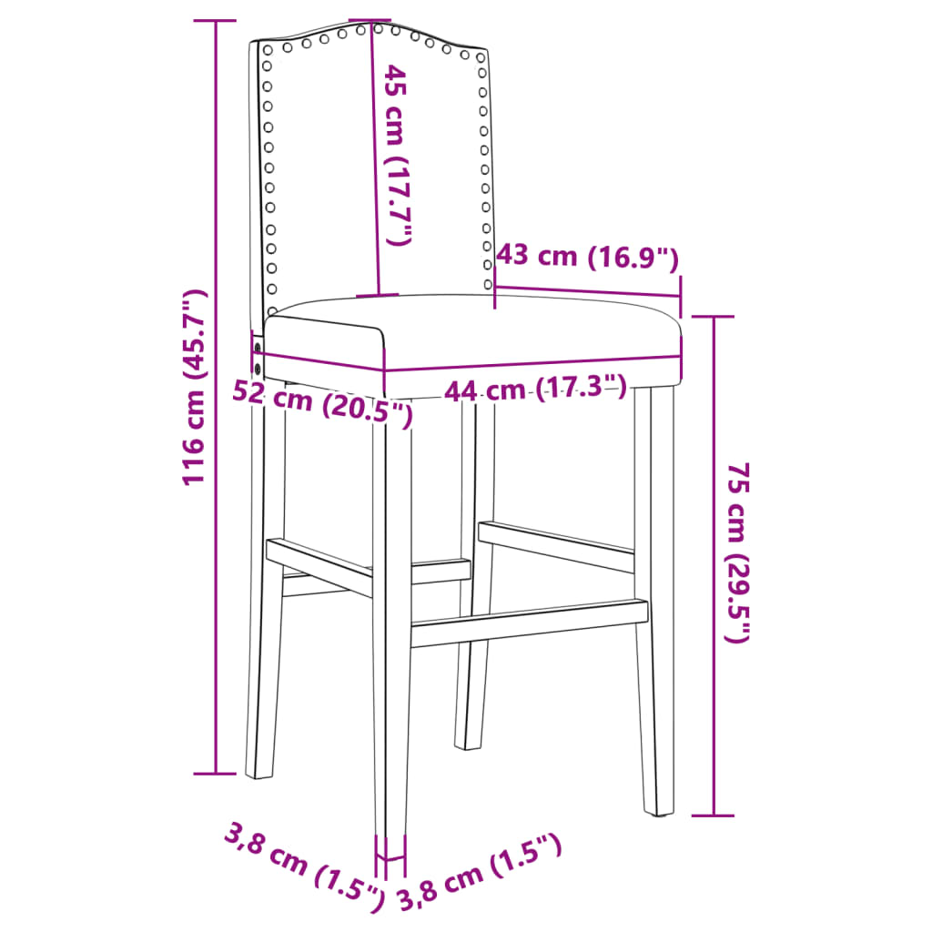 Barstoelen 2 st massief rubberhout en stof