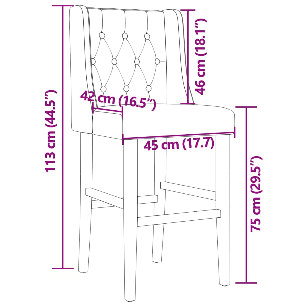 Barstoelen 2 st massief rubberhout en stof