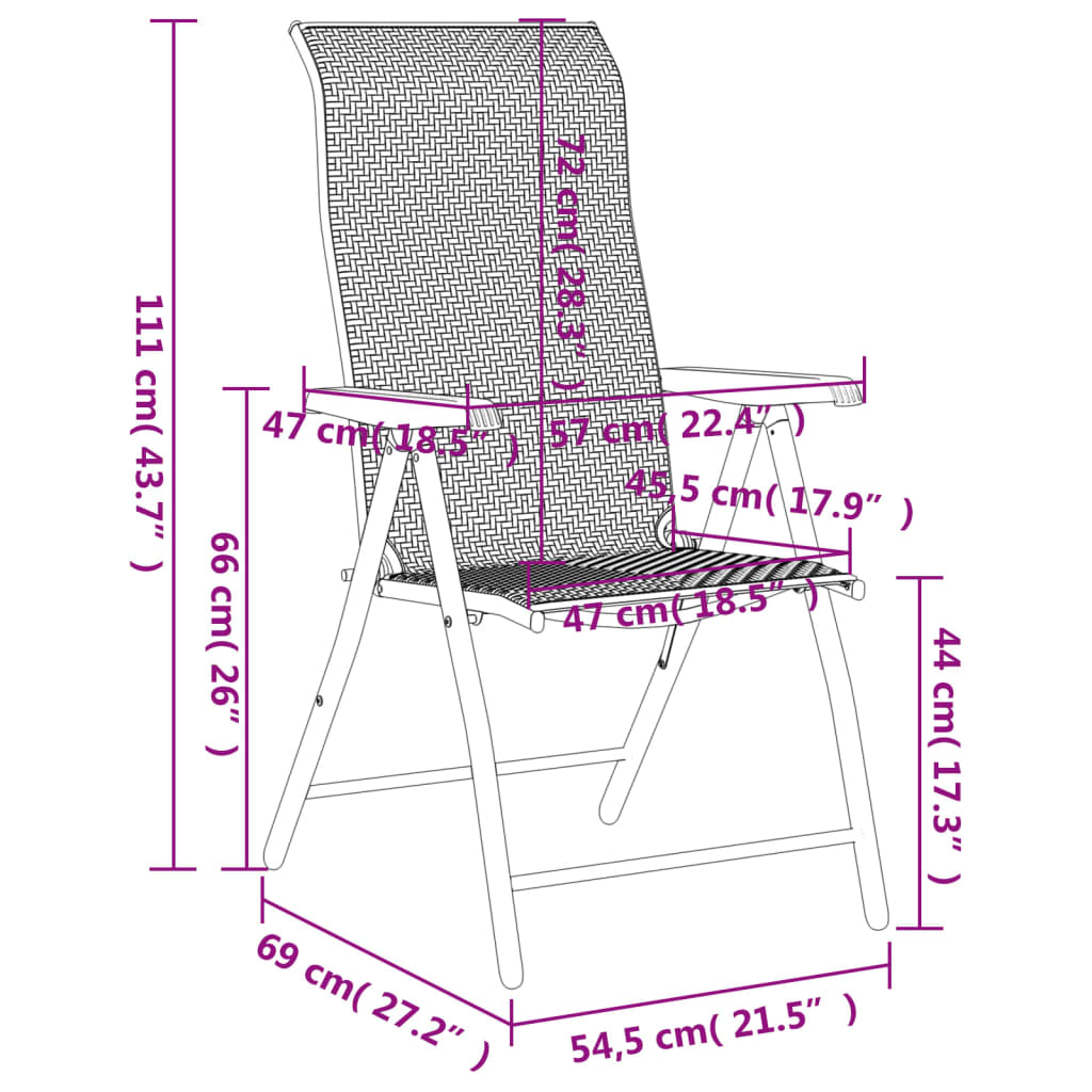 Tuinstoelen 2 st inklapbaar poly rattan zwarte koffiekleur