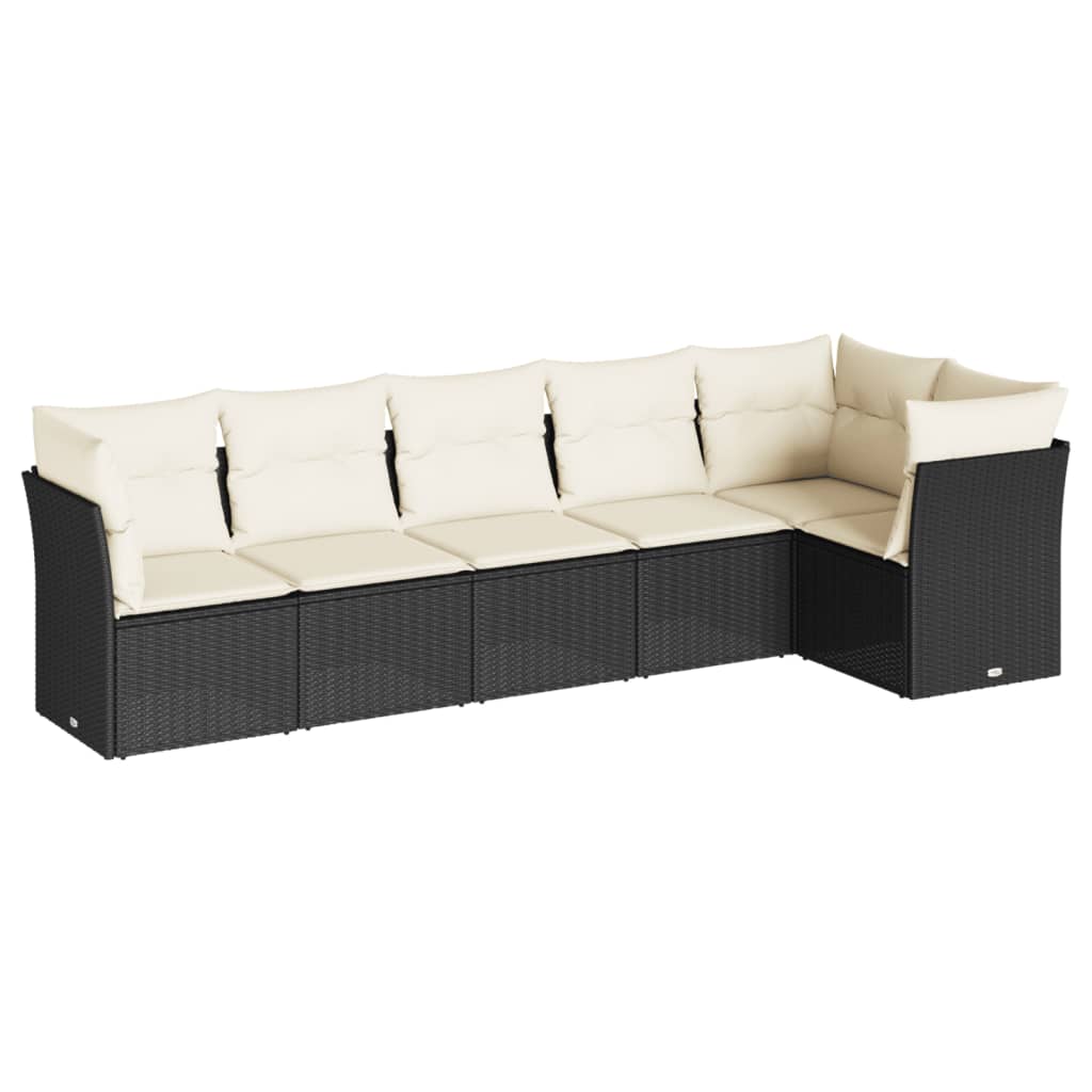 6-delige Loungeset met kussens poly rattan zwart