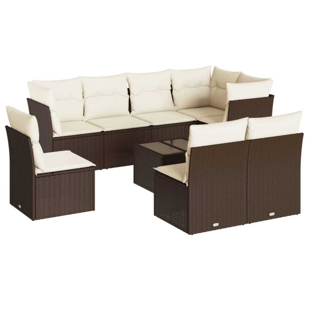 9-delige Loungeset met kussens poly rattan bruin