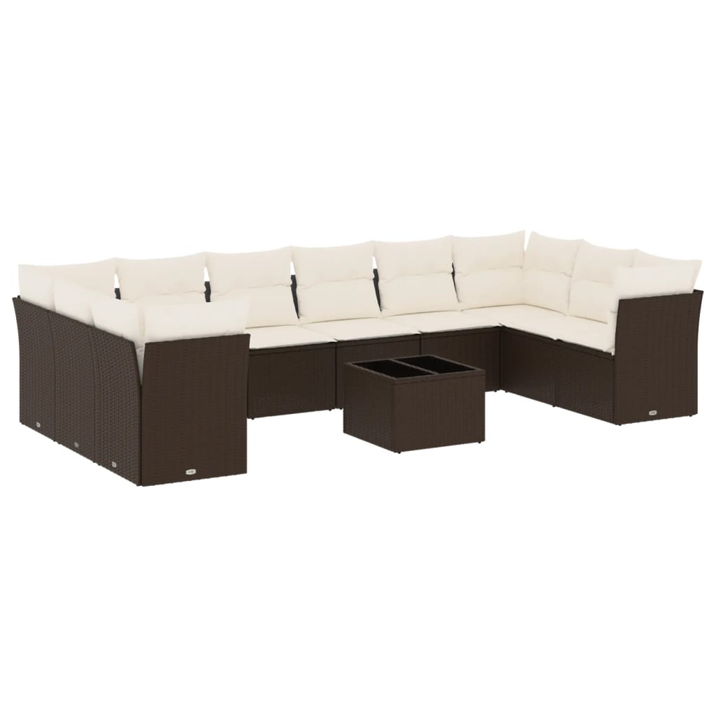 11-delige Loungeset met kussens poly rattan bruin