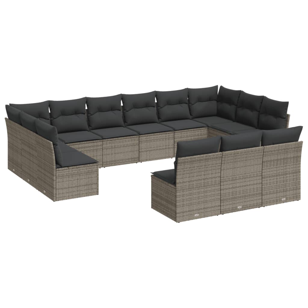 13-delige Loungeset met kussens poly rattan grijs