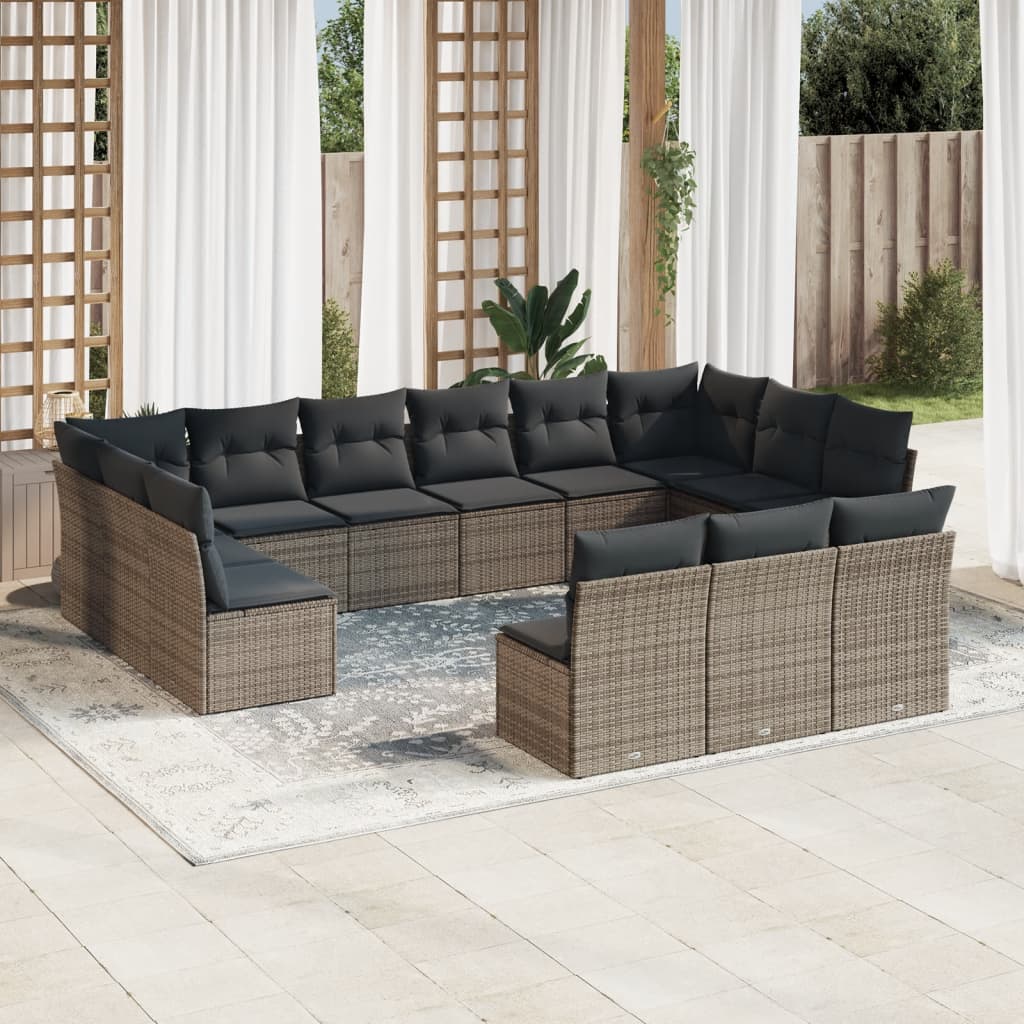 13-delige Loungeset met kussens poly rattan grijs