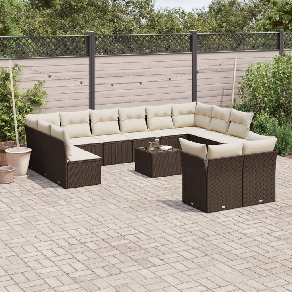 13-delige Loungeset met kussens poly rattan bruin