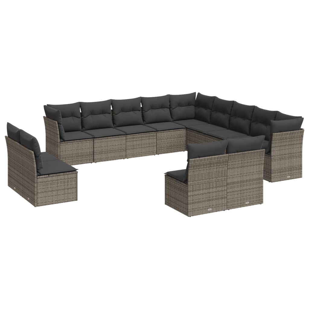 13-delige Loungeset met kussens poly rattan grijs