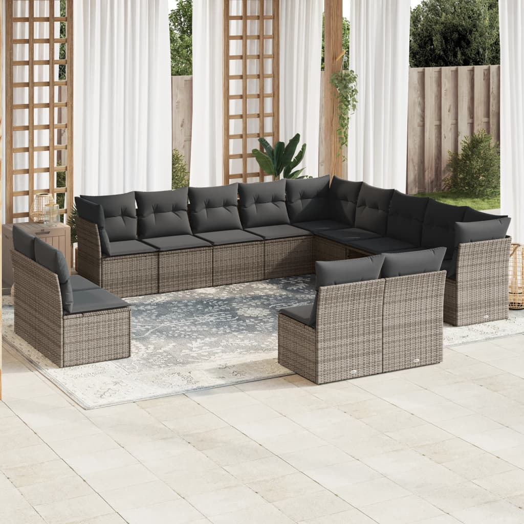 13-delige Loungeset met kussens poly rattan grijs