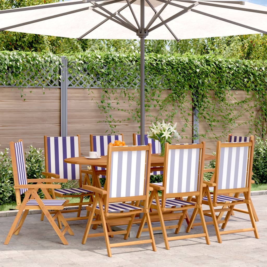 Tuinstoelen Verstelbaar Massief Hout En Stof 8 Blauw en wit