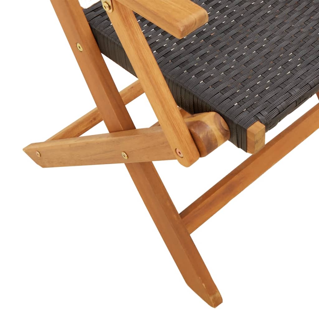 Tuinstoelen 4 st inklapbaar poly rattan en massief hout zwart