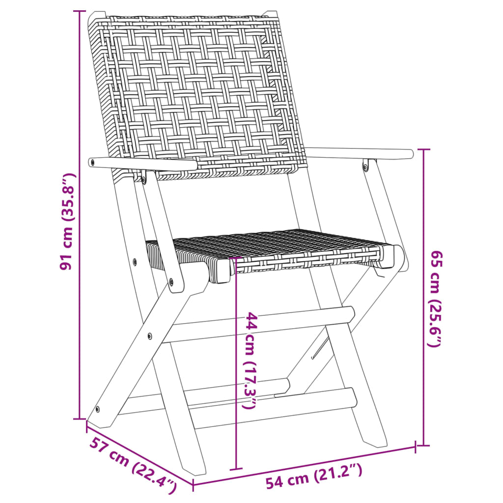 Tuinstoelen 4 st inklapbaar poly rattan en massief hout zwart