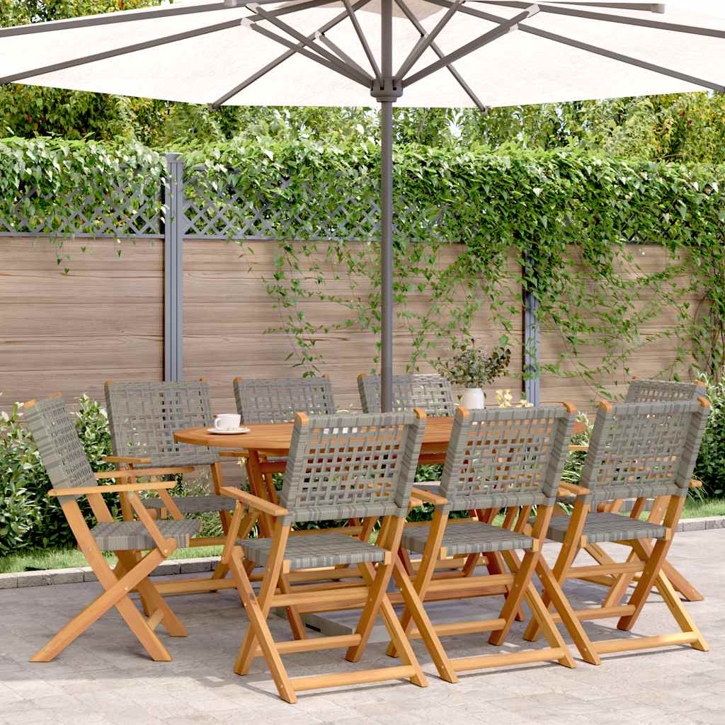 Tuinstoelen Inklapbaar Poly Rattan En Massief Hout 8 Grijs