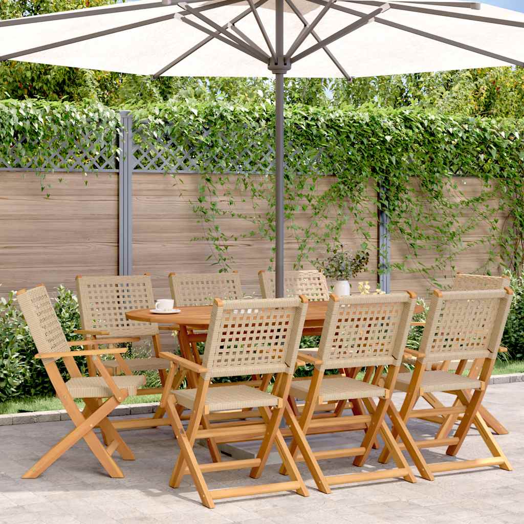 Tuinstoelen Inklapbaar Poly Rattan En Massief Hout 8 Beige