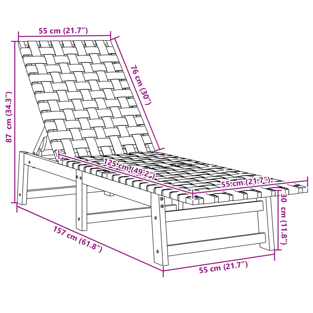 Ligbed met tafel massief acaciahout en stof donkerblauw