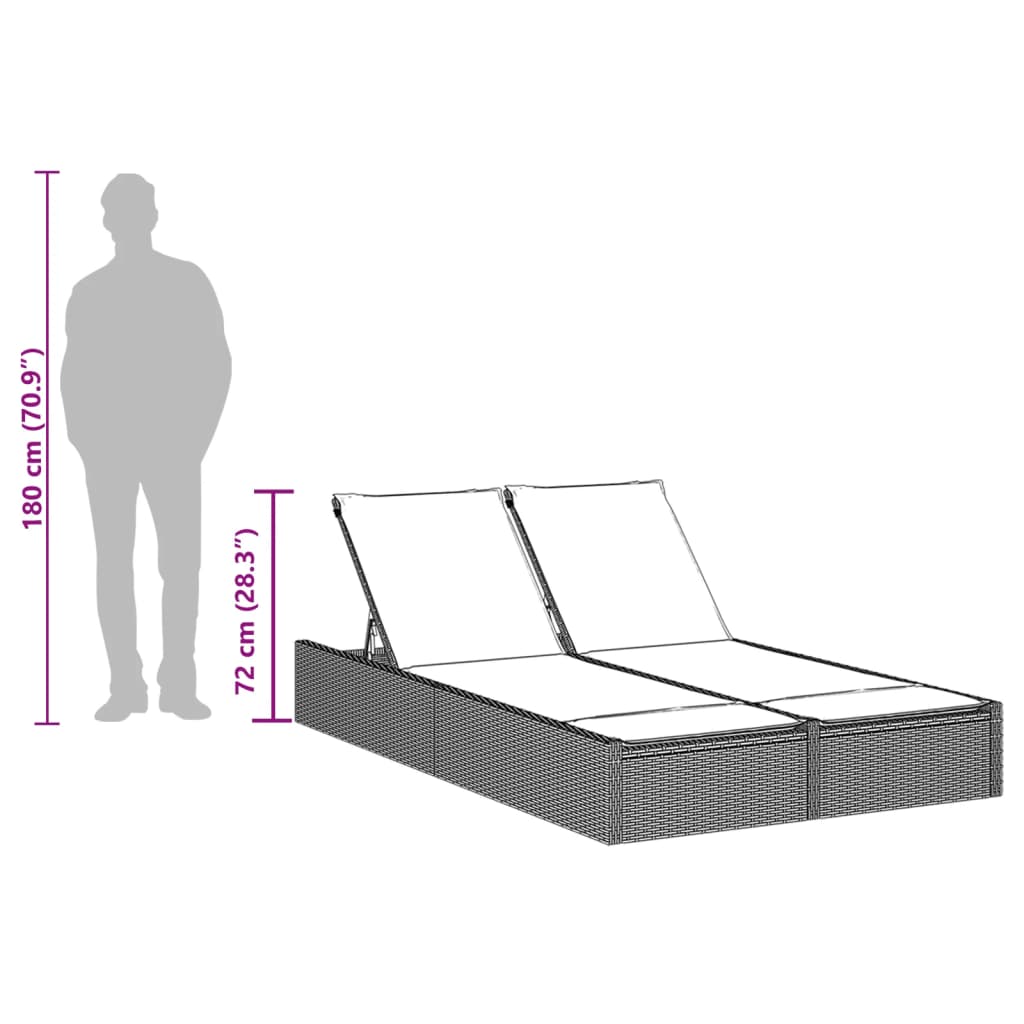 Ligbed 2-persoons met kussens poly rattan lichtgrijs