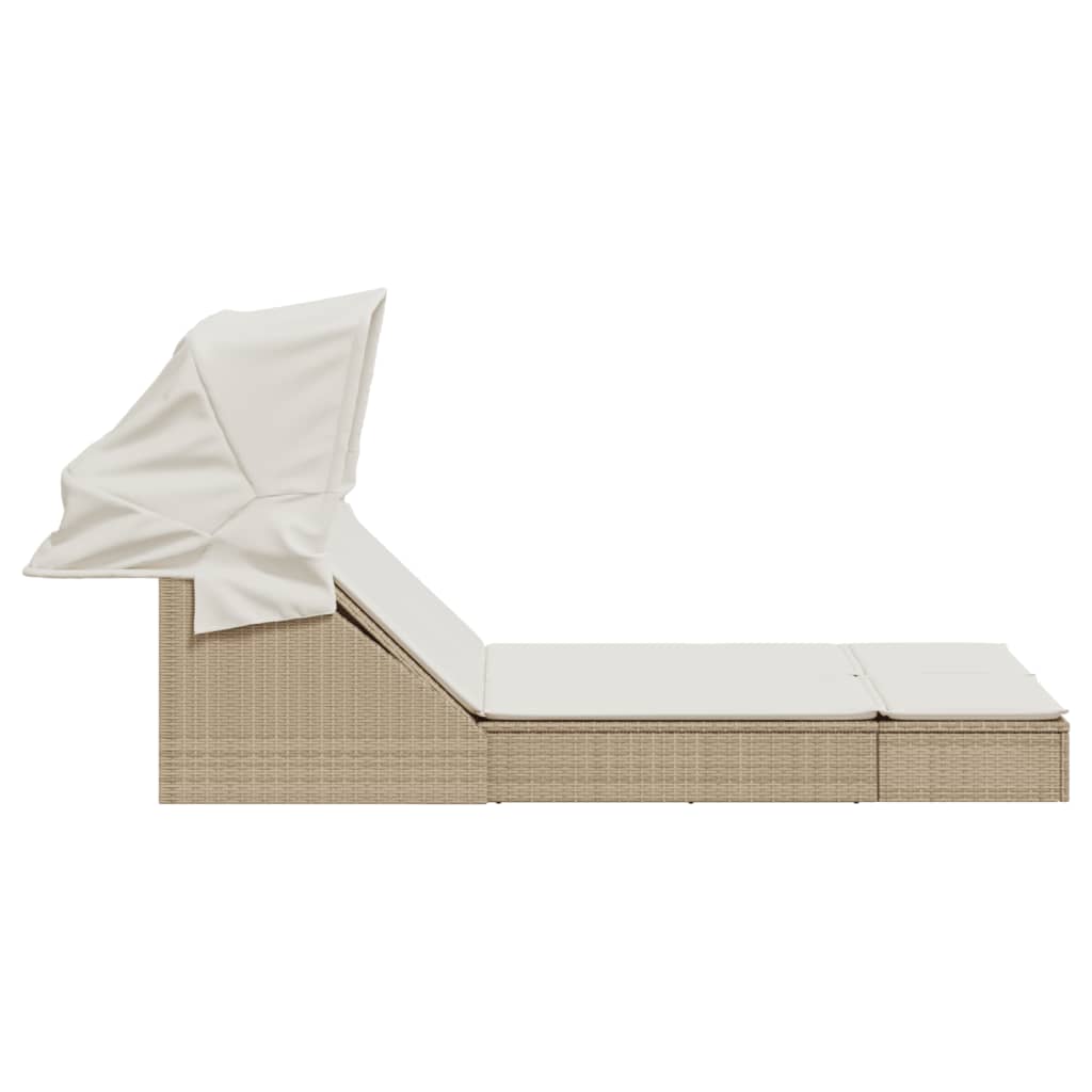 Ligbed 2-persoons met luifel en kussens poly rattan beige