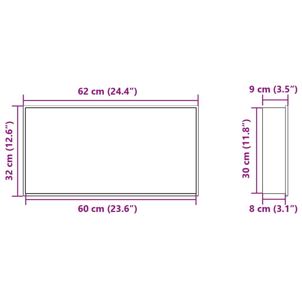 Douchenis 62x32x9 cm roestvrijstaal geborsteld zilverkleurig