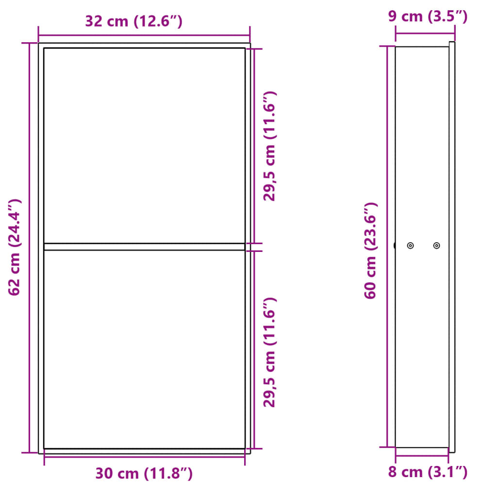 Douchenis 32x62x9 cm roestvrijstaal geborsteld zilverkleurig